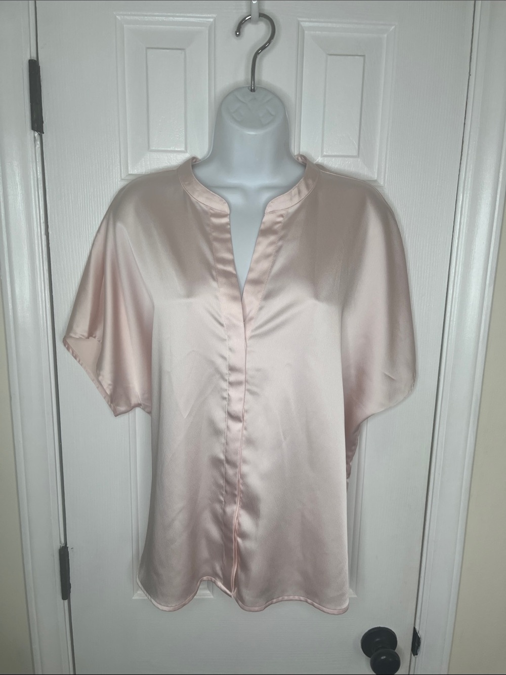 Satin Pale Pink Button Down Blouse Short Sleeves Size XL NWT A New Day